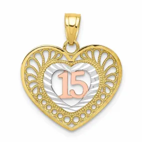 10K Two Tone Gold Polished Anos 15 Heart Charm