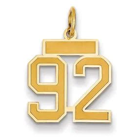 14k Yellow Gold Satin Brush Finish Small Size Number 92 Charm Pendant
