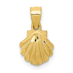 14K Yellow Gold Solid Brushed Polished Finish Sea Scallop Shell Charm Pendant