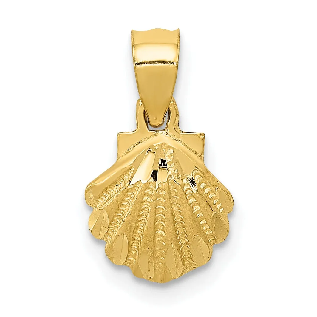 14K Yellow Gold Solid Brushed Polished Finish Sea Scallop Shell Charm Pendant