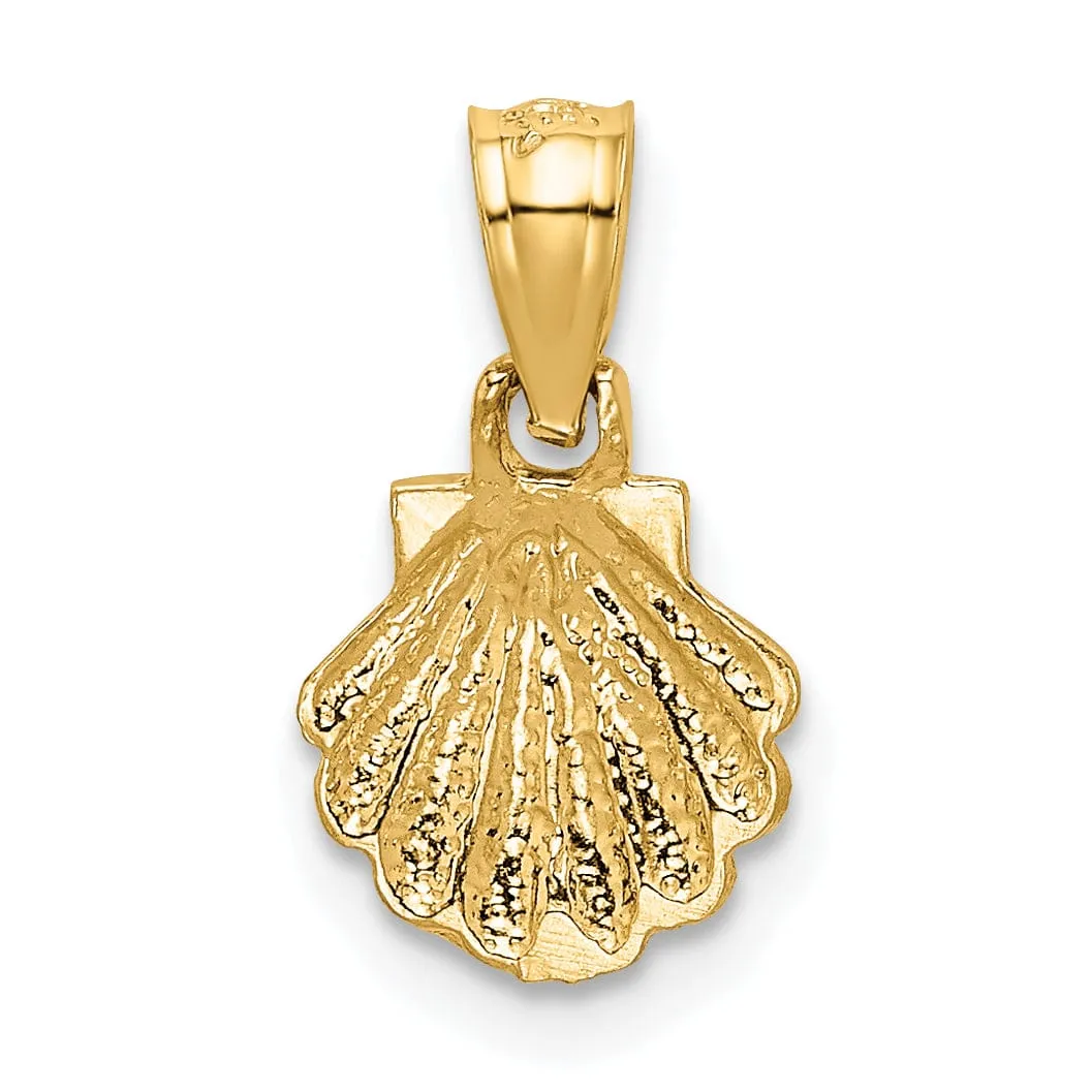 14K Yellow Gold Solid Brushed Polished Finish Sea Scallop Shell Charm Pendant