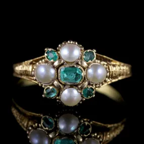 Antique Georgian Emerald Ring 18Ct Gold Pearl Circa 1800