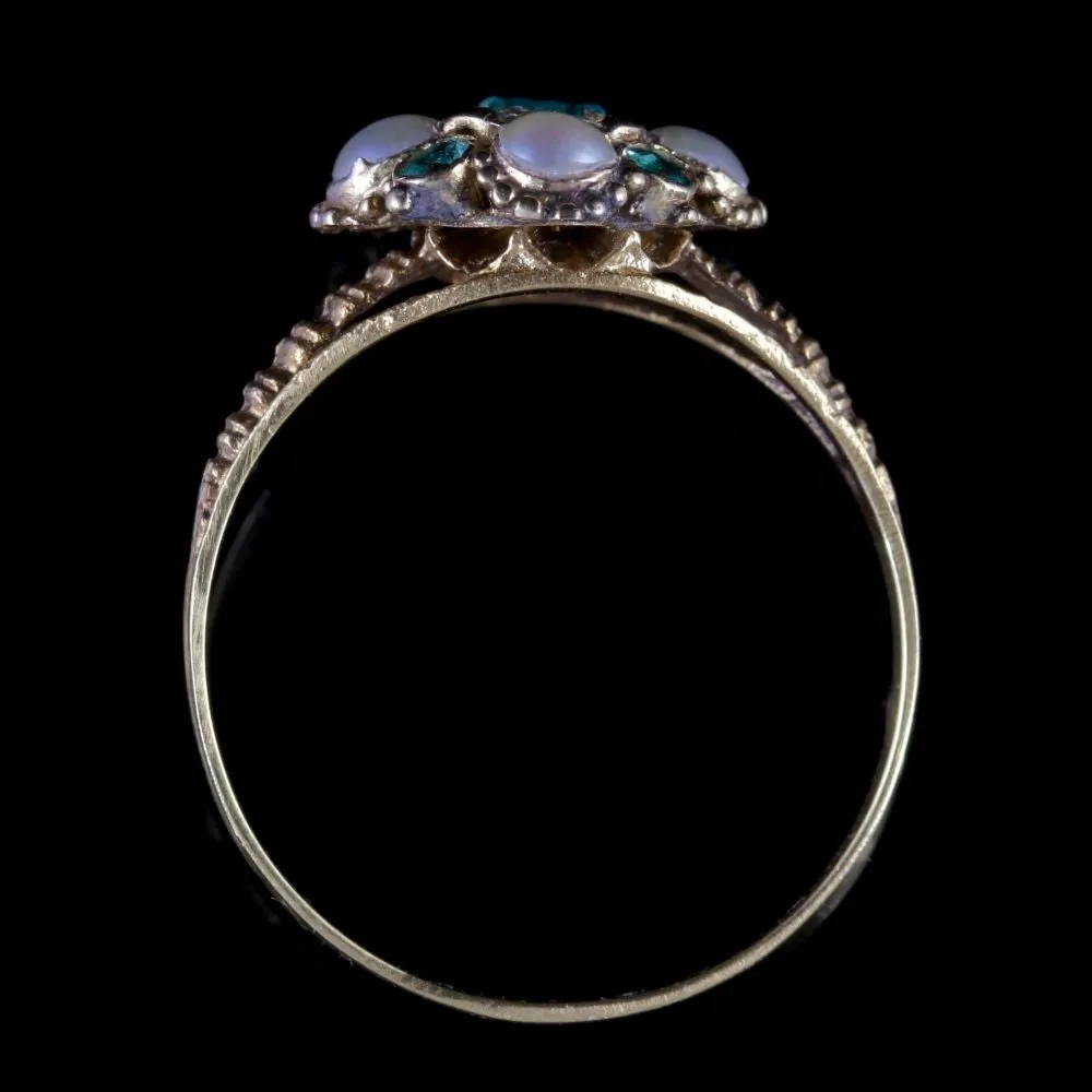 Antique Georgian Emerald Ring 18Ct Gold Pearl Circa 1800