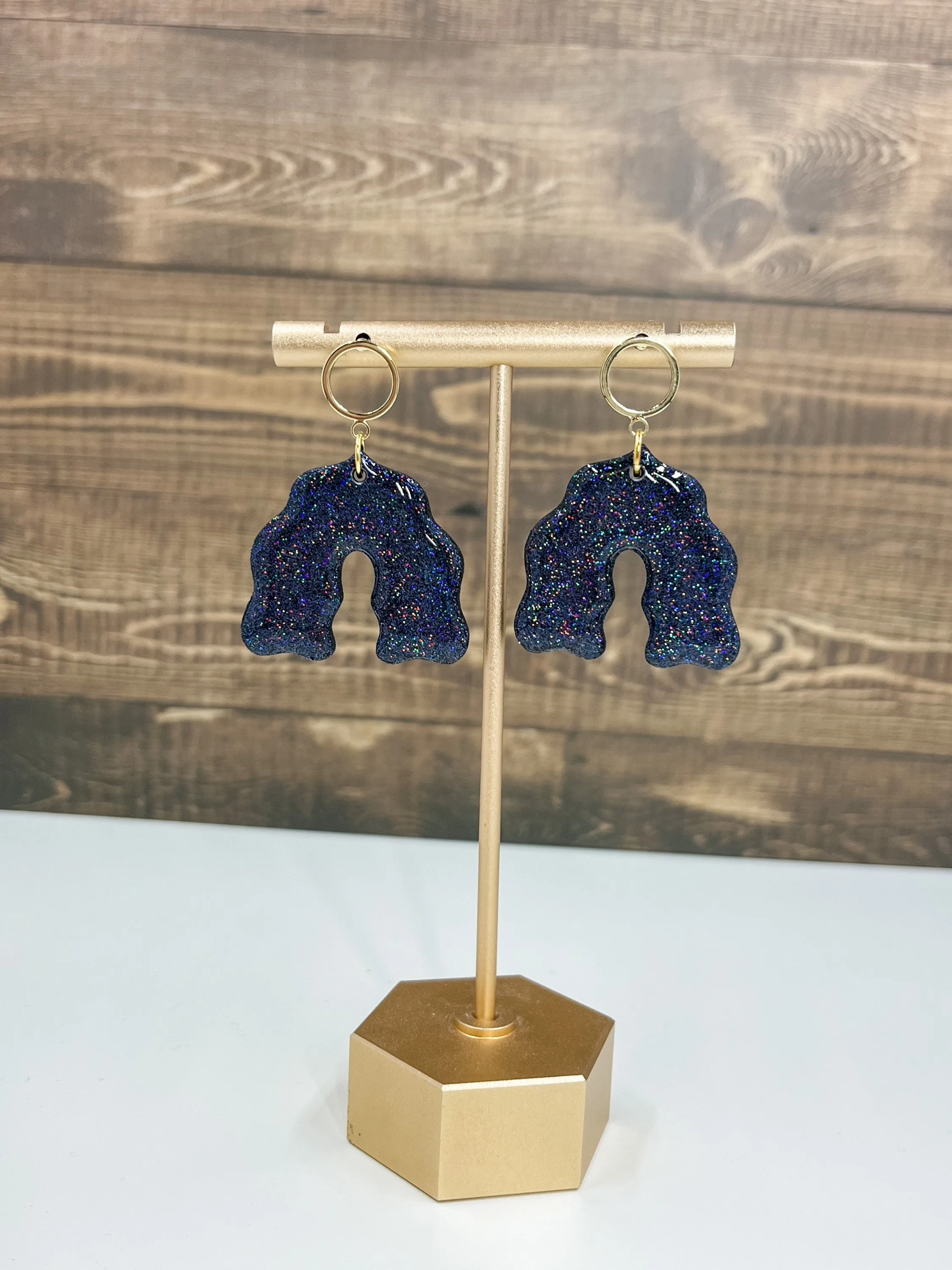 Black Holographic Glitter Clay Earrings