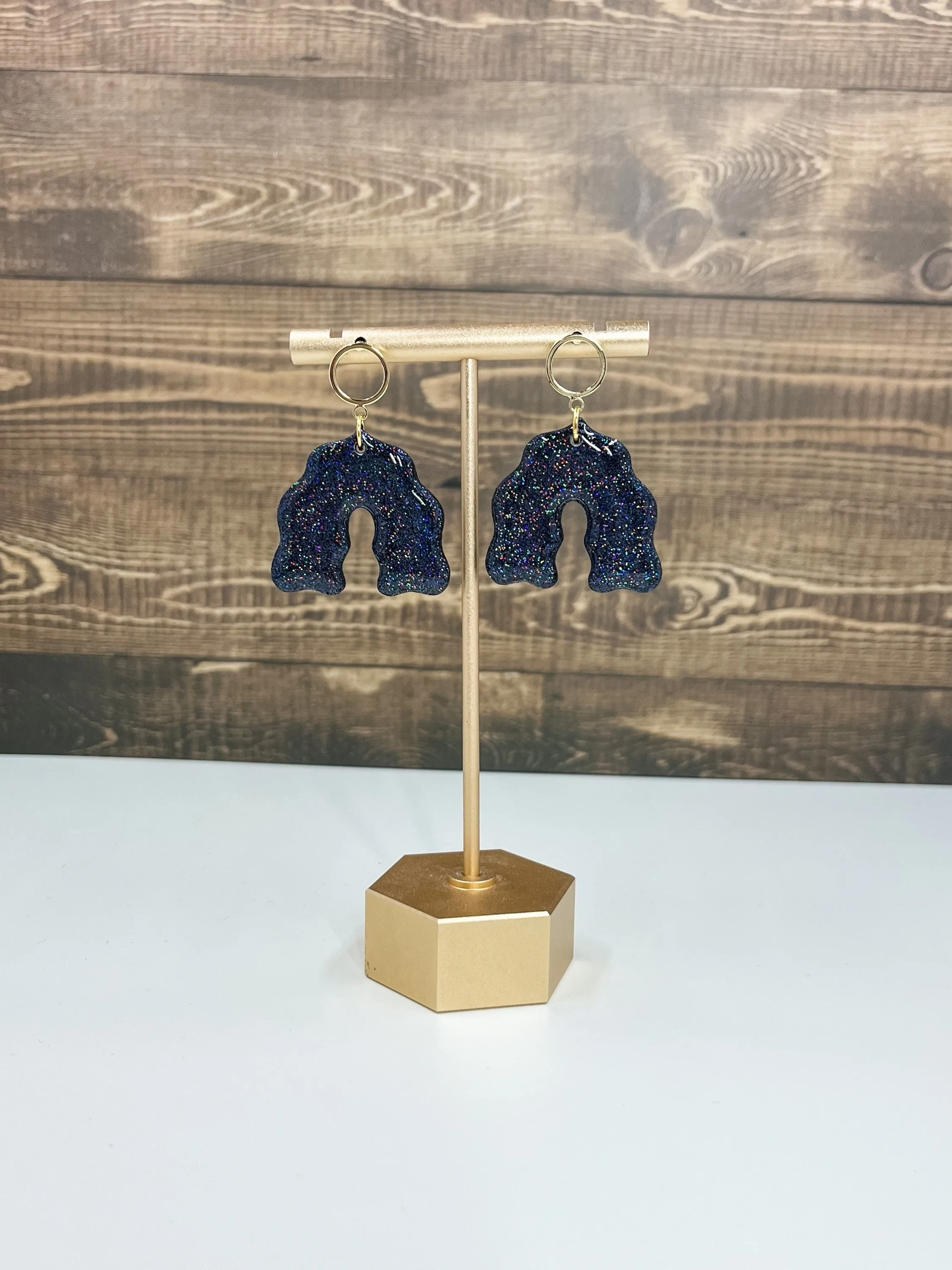 Black Holographic Glitter Clay Earrings