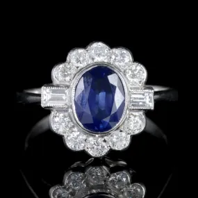 Sapphire Diamond Ring 18Ct White Gold 1.50Ct Sapphire