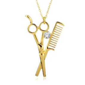 Shears and Comb Necklace Gold
