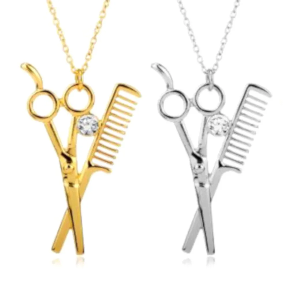 Shears and Comb Necklace Gold