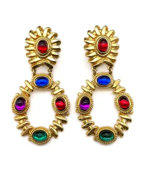 【USA輸入】ヴィンテージ  マルチカラー カボション イヤリング/Vintage Multicolor Cabochon Clip On Earrings