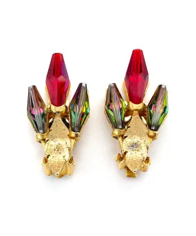 【USA輸入】ヴィンテージ マルチカラー ビジュー リーフ イヤリング/Vintage Multicolor Glass Beads Leaf Rhinestones Clip On Earrings
