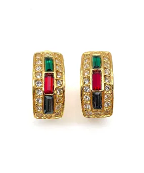 【フランス輸入】ヴィンテージ SPHINX トリカラー パヴェ イヤリング/Vintage SPHINX Tricolor Pave Clip On Earrings